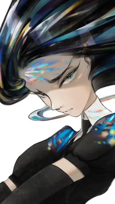 Stylized portrait of a girl with iridescent hair