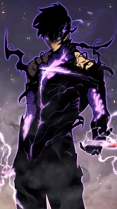Sung Jin-Woo's shadow monarch form unleashing powerful magic