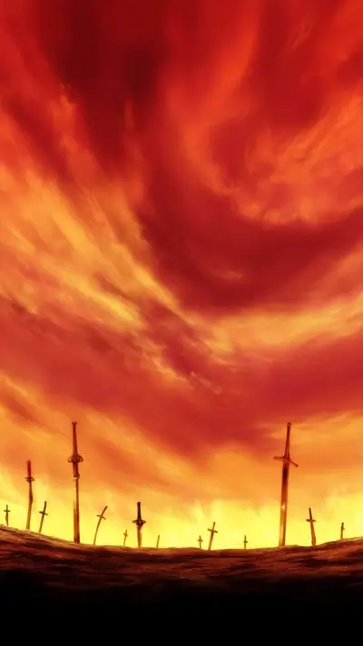 Sunset swords in fiery sky