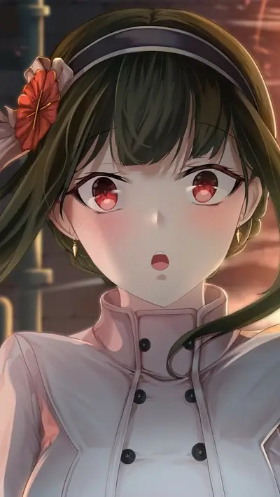 Surprised anime girl in a chef's uniform