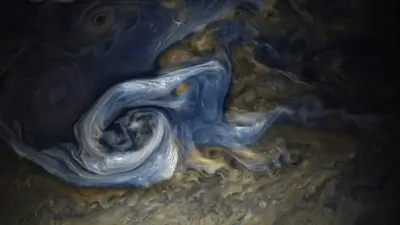 Swirling storm, clouds and atmosphere, abstract view of space with unique color textures, and a vortex.