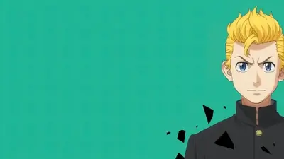 Takemichi Hanagaki with determined expression on teal background
