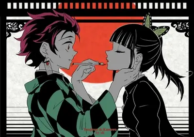 Tanjiro painting Kanawos lips red