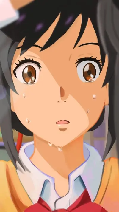 Tearful eyed female character in school uniform
