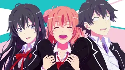 Three anime characters in school uniforms