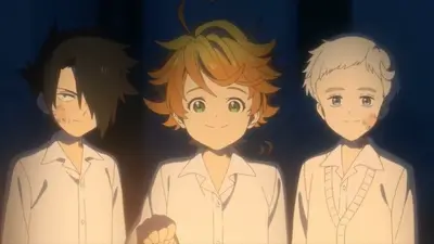 Three children standing together in the dark, smiling