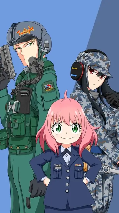 Three female military personnel in different uniforms