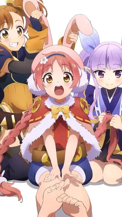 Three girls in fantasy costumes sitting together