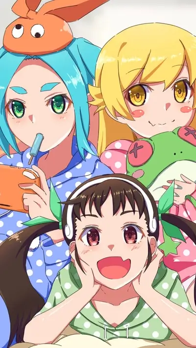 Three girls in pajamas, one with a bunny hat