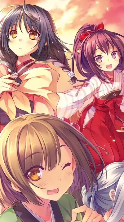 Three girls in traditional Japanese clothing