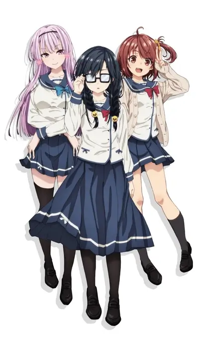 Three schoolgirls in sailor uniforms