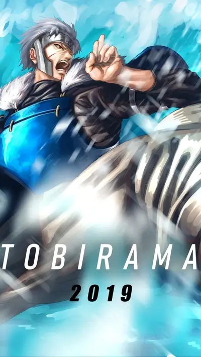 Tobirama Senju artwork, dynamic pose, blue background