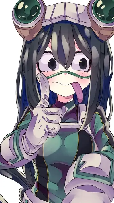 Tsuyu Asui from My Hero Academia with her tongue sticking out