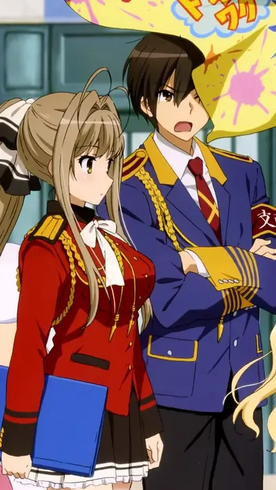Two anime characters in military uniforms, one holding a folder
