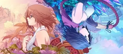 Two anime characters in whimsical world, juxtaposed, one normal, one upside down