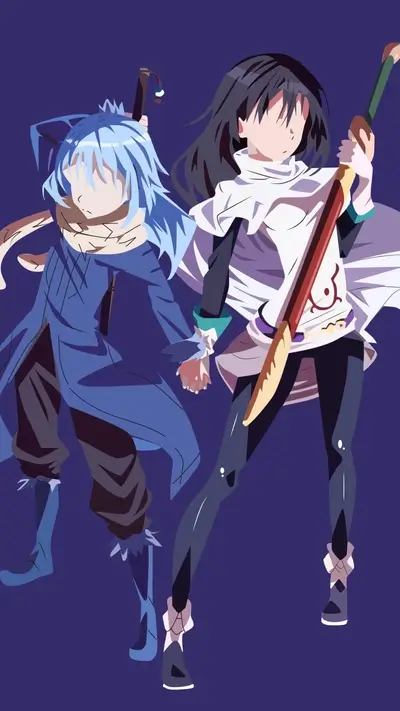 Two anime characters, one holding a sword