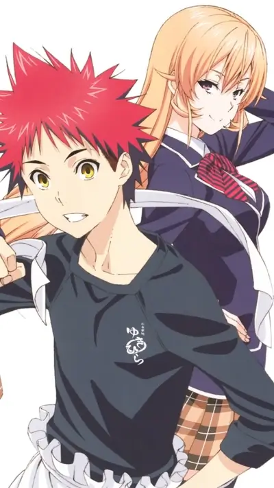 Two anime characters, one with red hair and the other with blonde hair