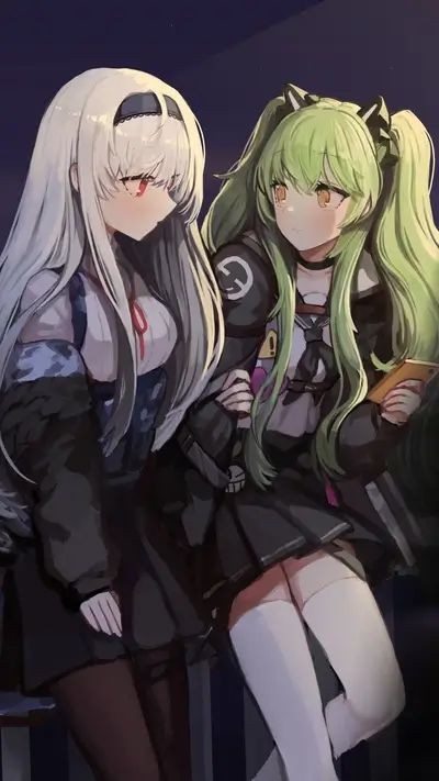 Two anime girls with different hair colors looking at each other