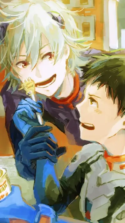 Two boys enjoying a meal together