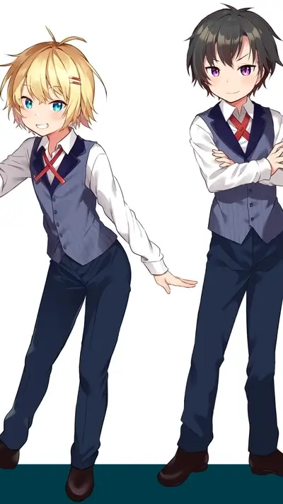 Two boys in suits, one blonde, one dark-haired