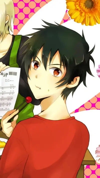 Two boys, one in a red shirt, the other in green, are eating
