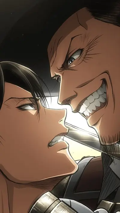 Two characters facing each other, intense expressions