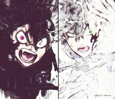 Two characters facing each other, one dark, one light