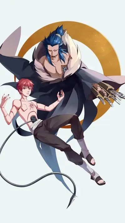 Two characters, one with a mechanical body