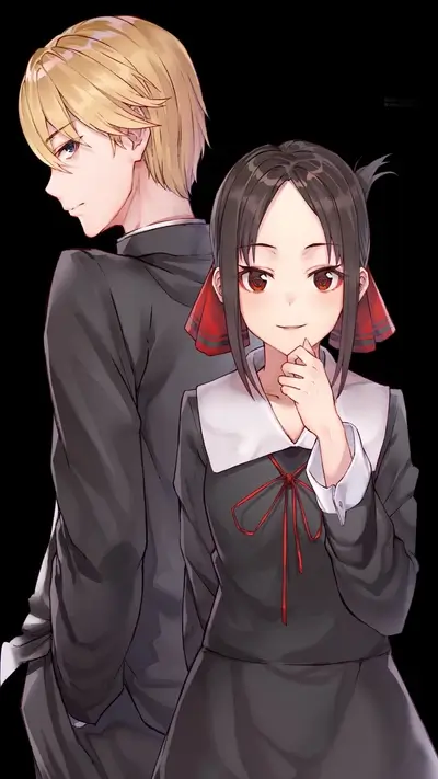 Two characters standing back to back, looking pensive