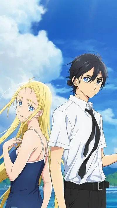 Two characters standing near the ocean