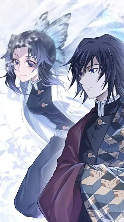 Two characters standing, one with butterfly wings