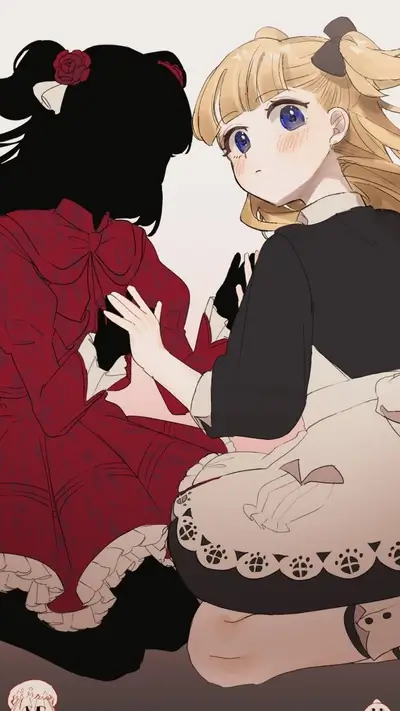 Two cute anime girls together, one blonde and one in shadow