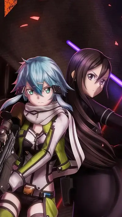 Two determined female characters in a futuristic setting, ready for action