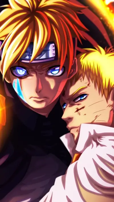 Two determined ninja warriors ready for battle, glowing with power