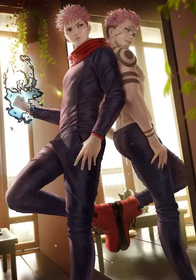 Two figures in a mirror, one wielding energy