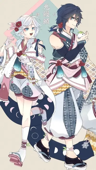 Two figures in traditional Japanese clothing