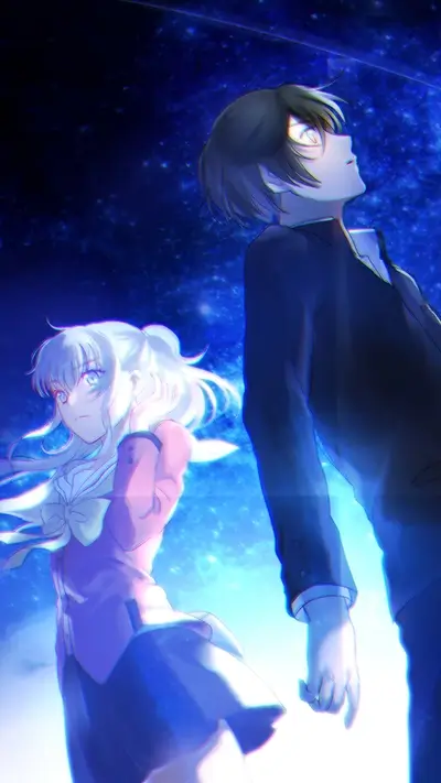 Two figures standing against a starry backdrop