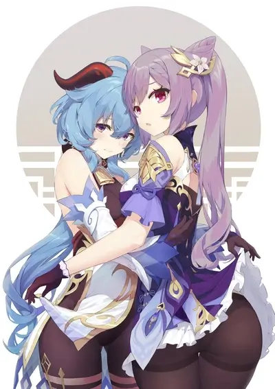 Two girls embrace, fan artwork
