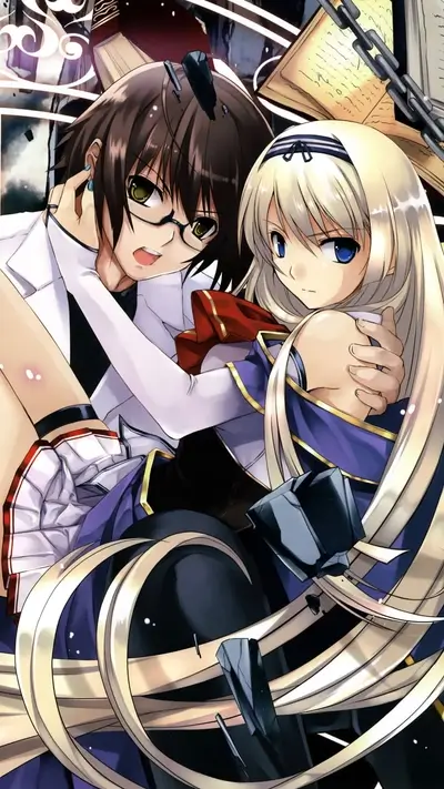 Two girls embracing, one in a white coat, the other in a purple dress