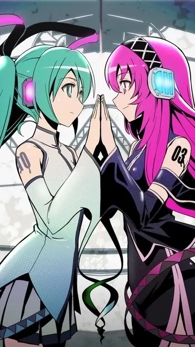 Two girls facing each other, hands together
