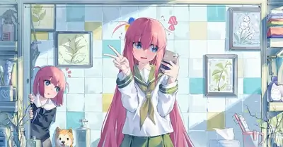 Two girls in a bathroom taking selfies