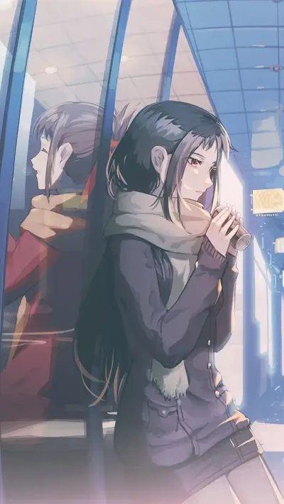 Two girls in a glass enclosed waiting area