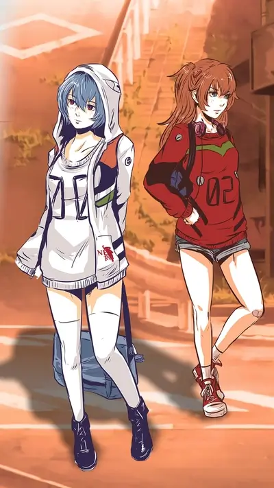 Two girls in casual outfits standing on a street