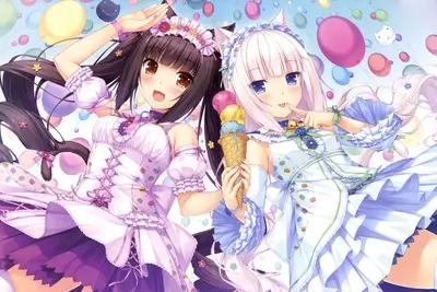 Two girls in cat ears with ice cream