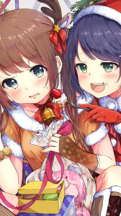 Two girls in Christmas costumes