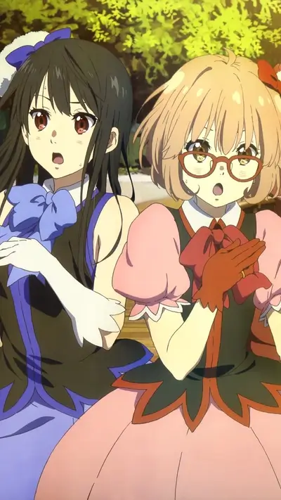 Two girls in cute dresses, outdoor setting