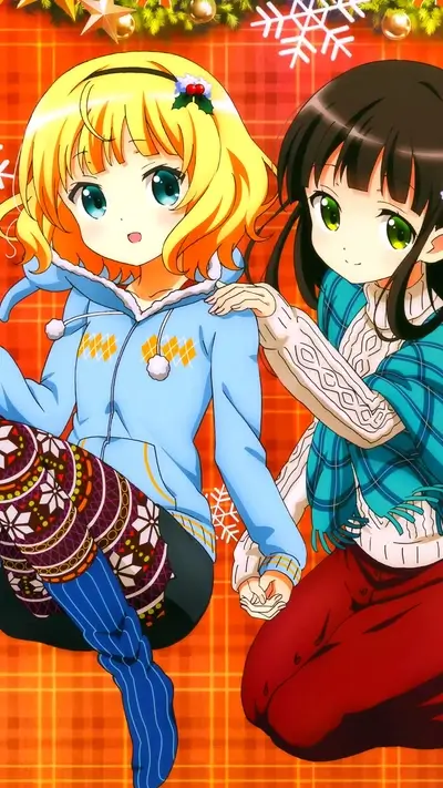 Two girls in winter clothes holding hands