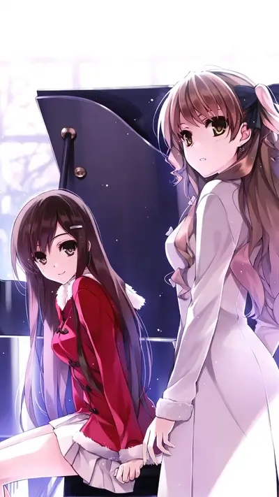 Two girls near a piano