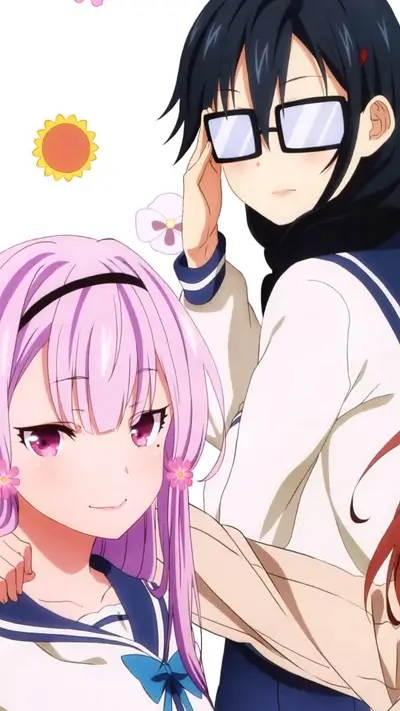 Two girls smiling together, one with glasses
