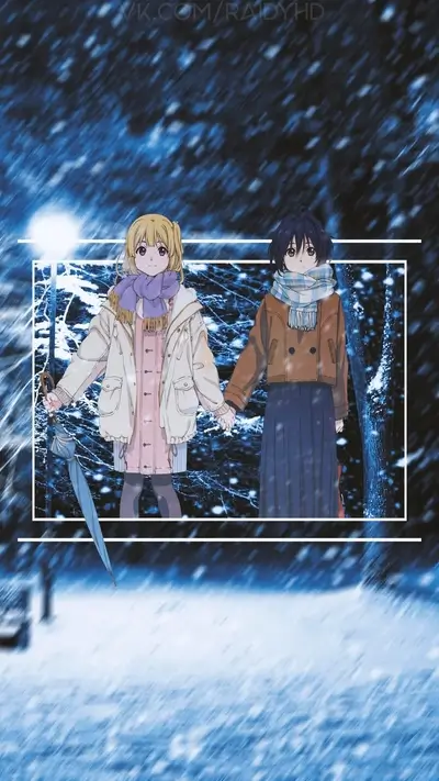 Two girls walking in the snow